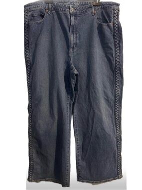 Old Navy Sky-Hi Wide Leg Extra High-Rise Braided Trim Jeans Size 22 Medium Wash